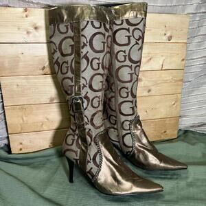 Y2K Tan and brown  boho Guess Statement heeled boots